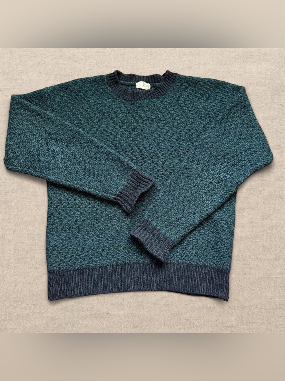Vintage 90s J.Crew Oarsman Wool Sweater Green Navy Crewneck Women's Size XL